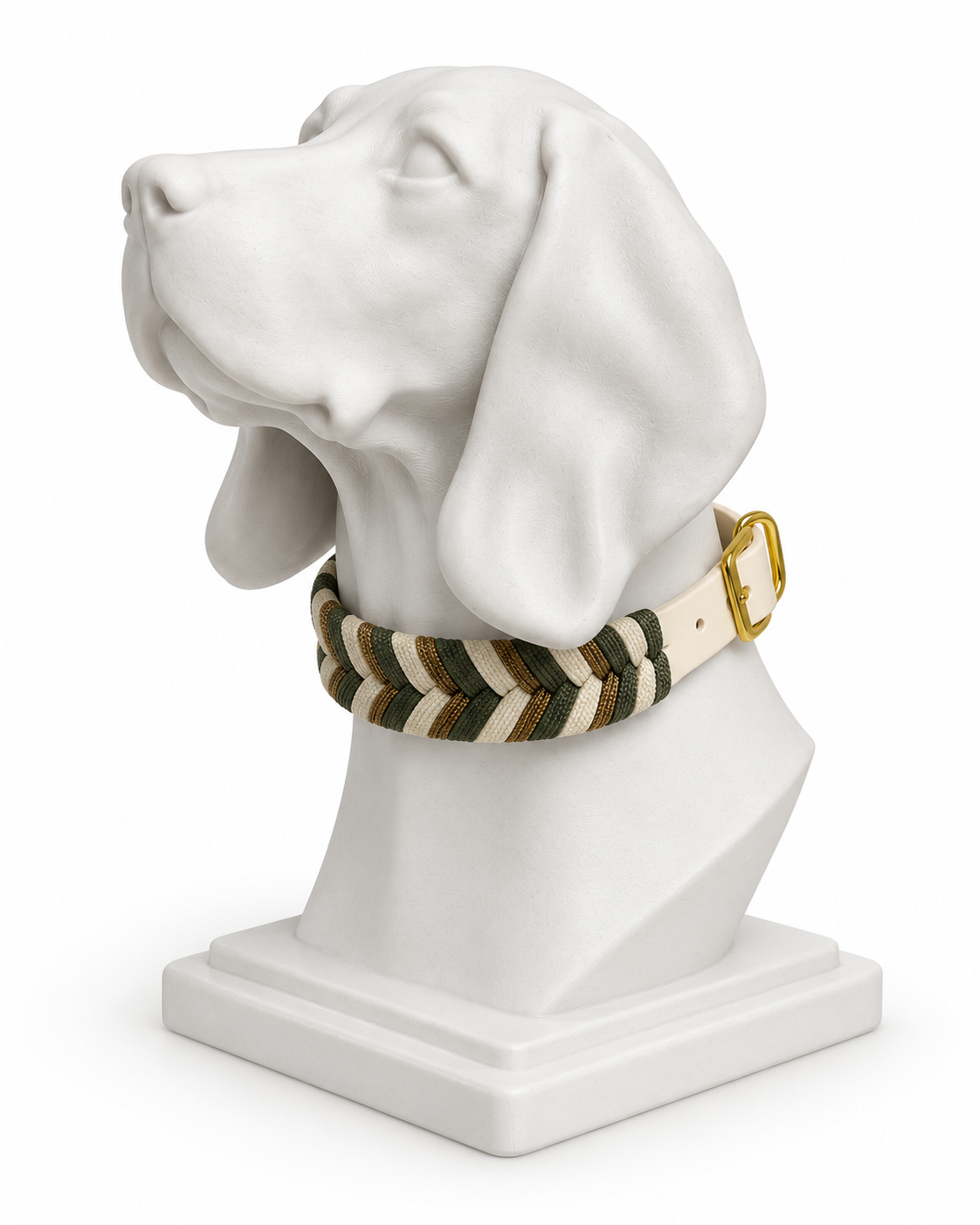 Luxe gevlochten hondenhalsband – beige, bruin en groen