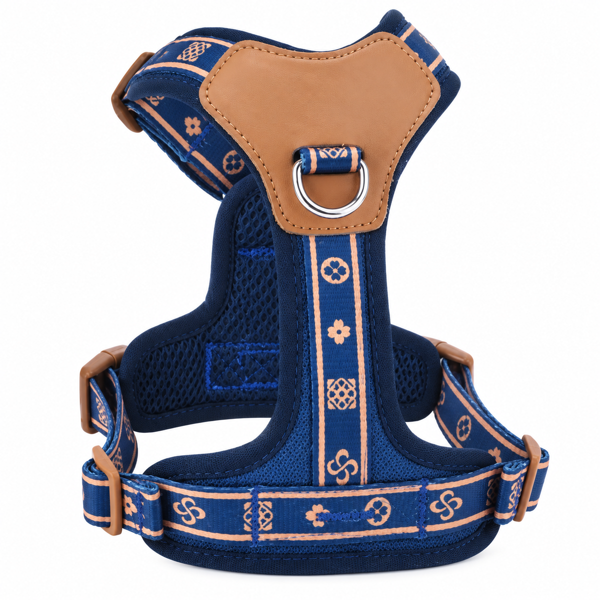 Luxe blauw hondentuigje met sierprint
