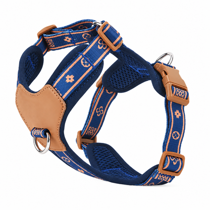 Luxe blauw hondentuigje met sierprint