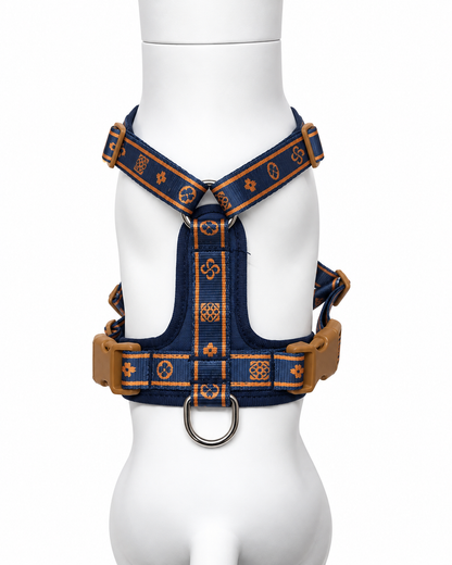 Luxe blauw hondentuigje met sierprint