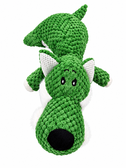 Pluche hondenspeeltje wolf met pieper – groen