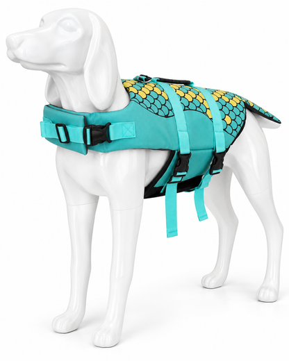 Hondenzwemvest met schubbenprint – turquoise