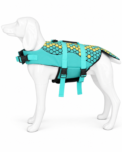 Hondenzwemvest met schubbenprint – turquoise