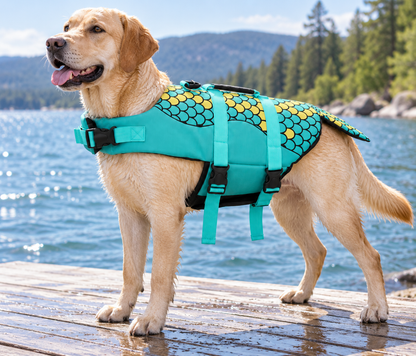 Hondenzwemvest met schubbenprint – turquoise