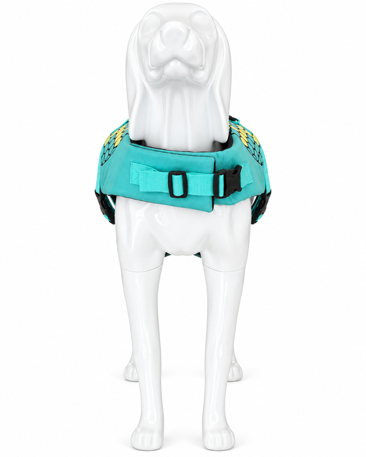 Hondenzwemvest met schubbenprint – turquoise