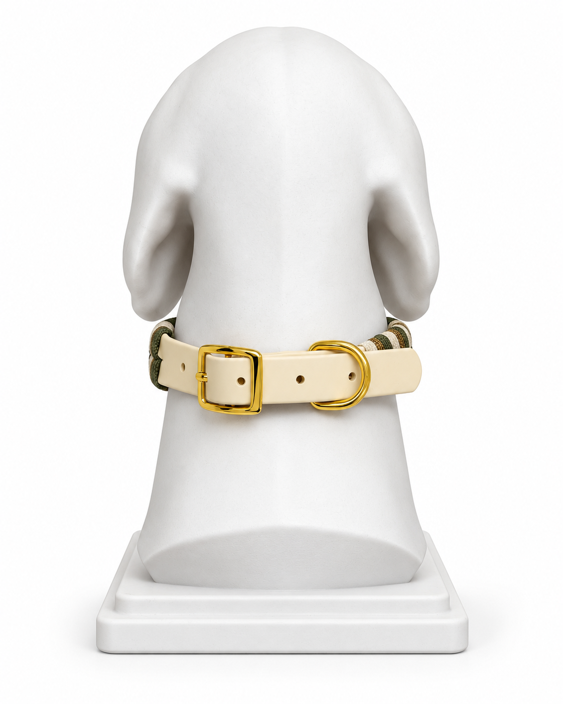 Luxe gevlochten hondenhalsband – beige, bruin en groen