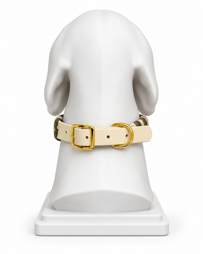 Luxe gevlochten hondenhalsband – beige, bruin en groen