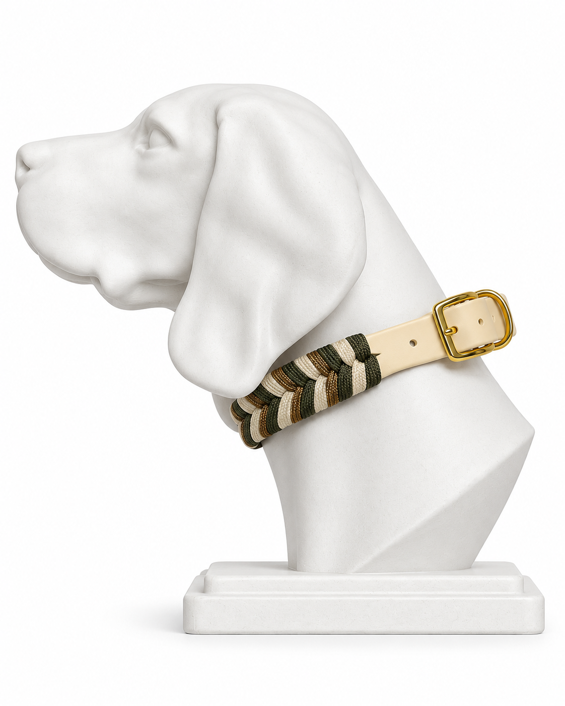 Luxe gevlochten hondenhalsband – beige, bruin en groen