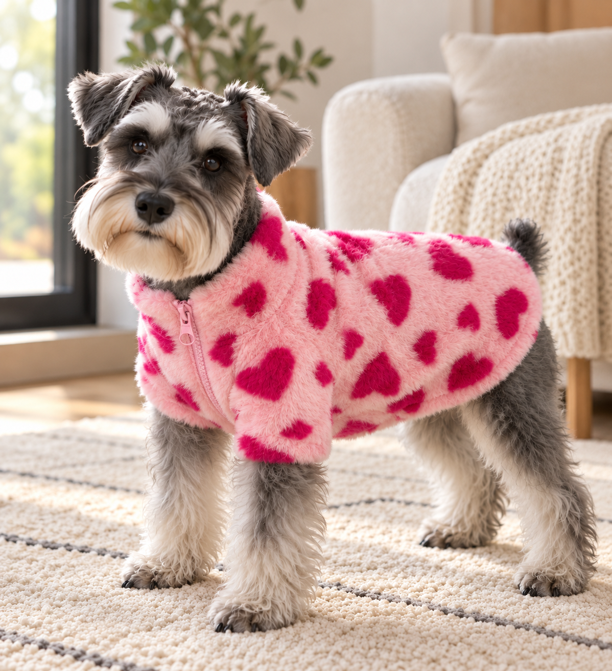 Fluffy Hondenjas Roze – Love Hearts