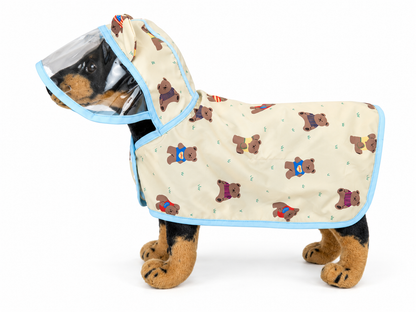 Hondenregenjas met berenprint – crème en blauw