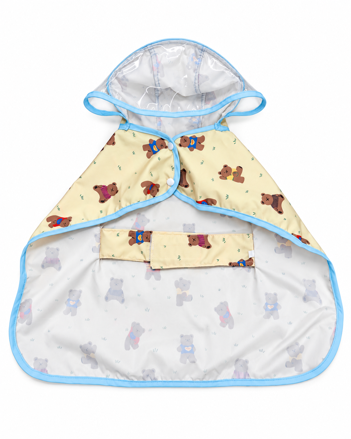 Hondenregenjas met berenprint – crème en blauw