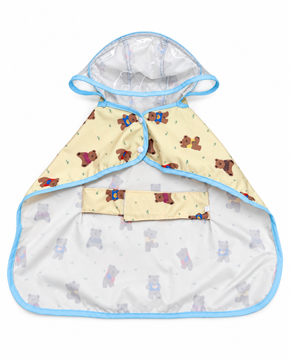 Hondenregenjas met berenprint – crème en blauw