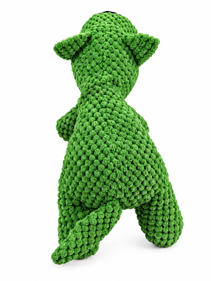 Pluche hondenspeeltje wolf met pieper – groen