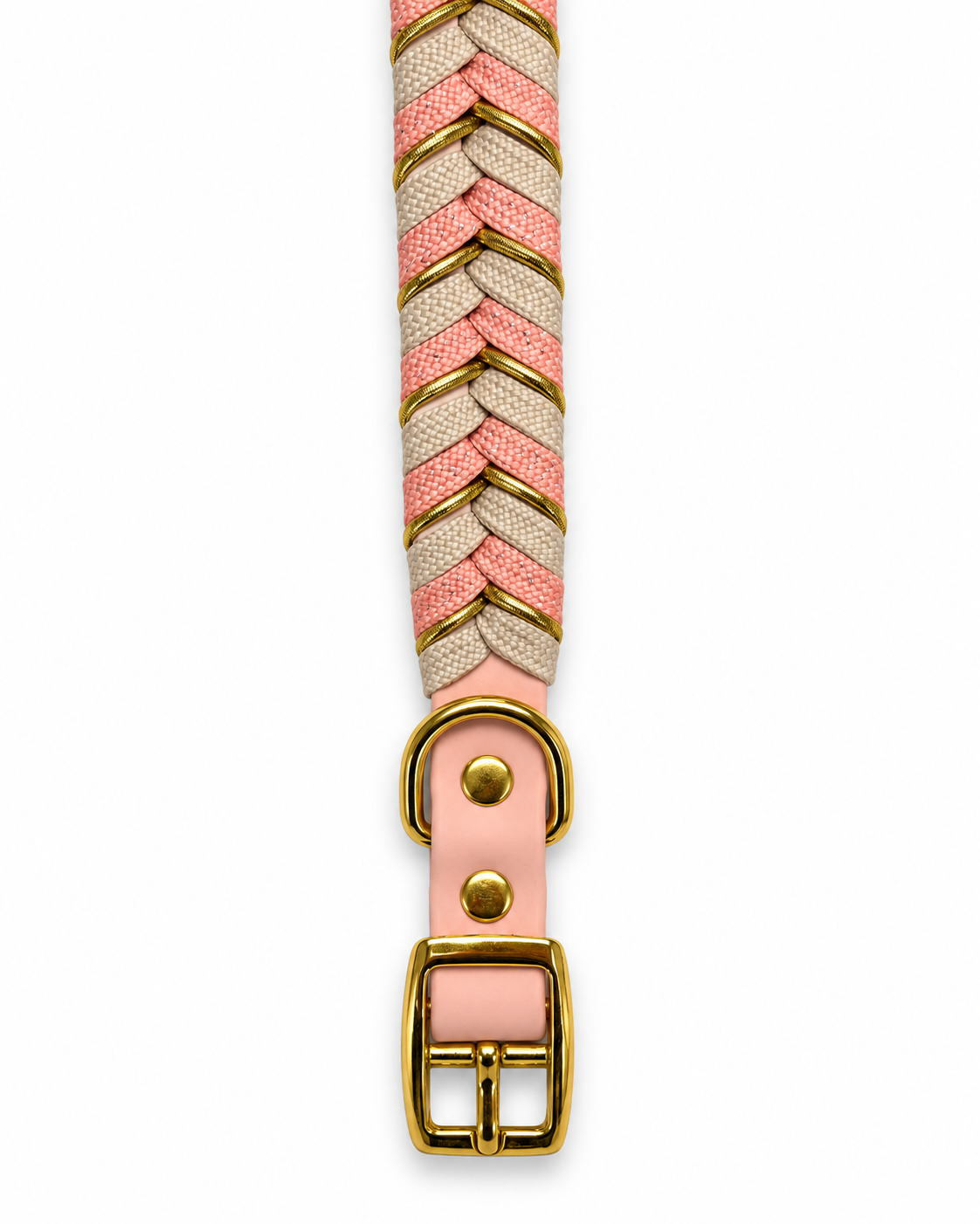 Luxe gevlochten hondenhalsband – roze en beige
