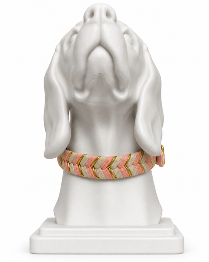 Luxe gevlochten hondenhalsband – roze en beige