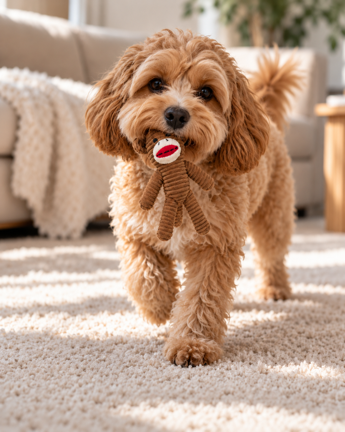Pluche hondenspeeltje aap met piep – bruin