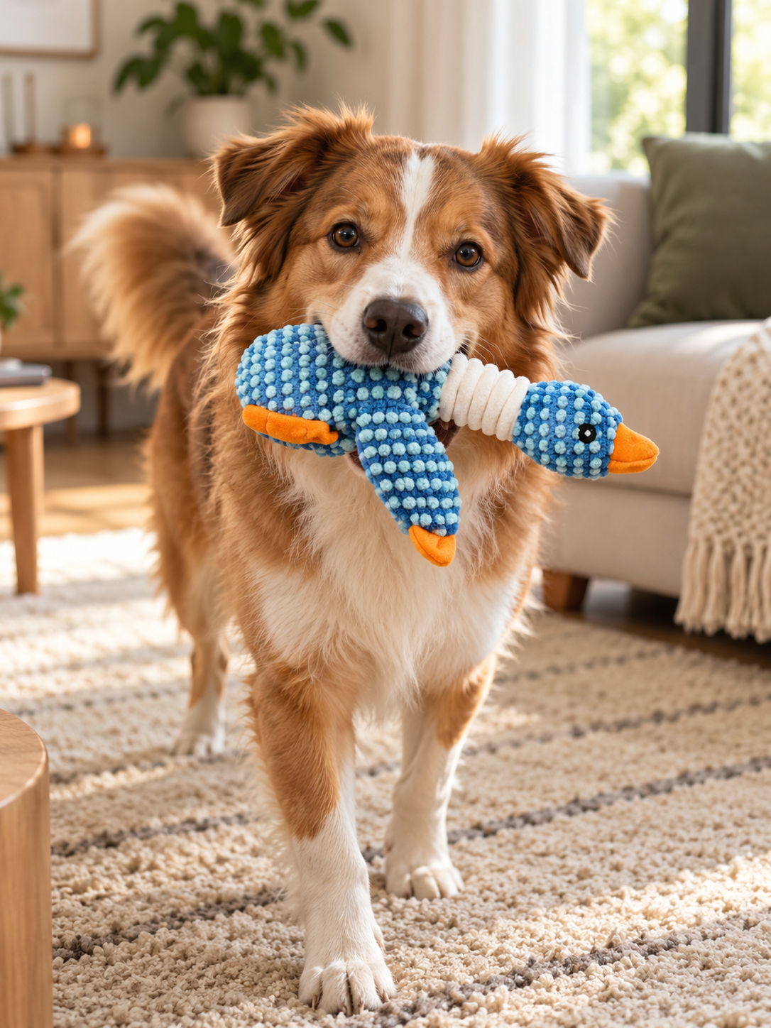 Pluche eend  hondenspeeltje met pieper – blauw