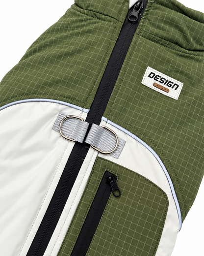 Warme Hondenjas met Mouwtjes – Gevoerd & Reflecterend – Groen/Crème