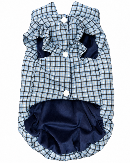 Geruite bodywarmer met Ruches – Lichtblauw