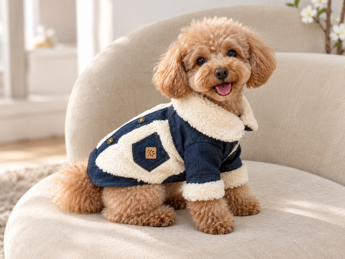 Teddy Hondenjas Blauw & Crème – Cozy Teddy Jacket