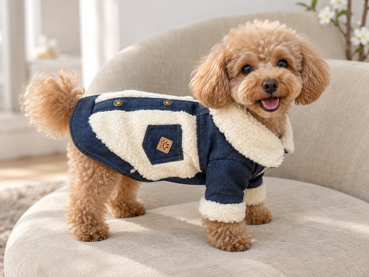 Teddy Hondenjas Blauw & Crème – Cozy Teddy Jacket