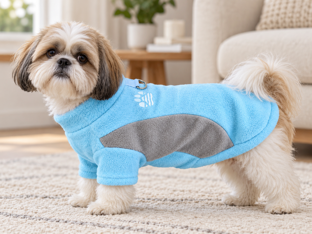 Fleece HondenTrui Blauw & Grijs – Met D-Ring