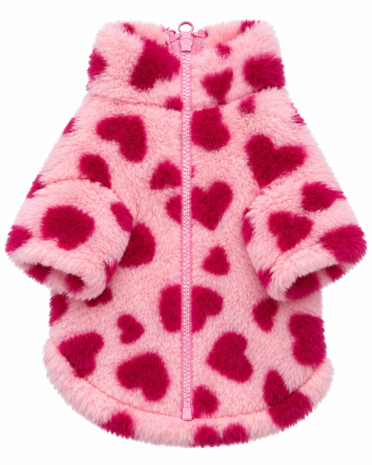 Fluffy Hondenjas Roze – Love Hearts