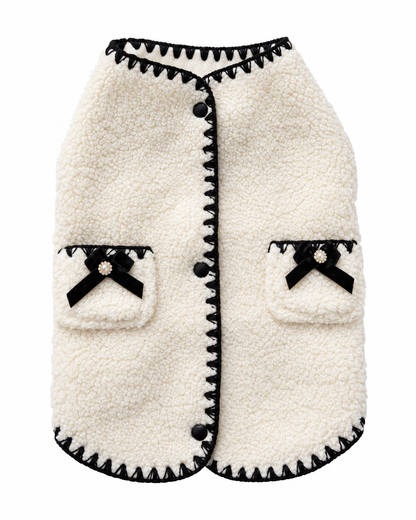 Teddy Hondenjas Crème – Chic met Strikjes & Zwarte Details
